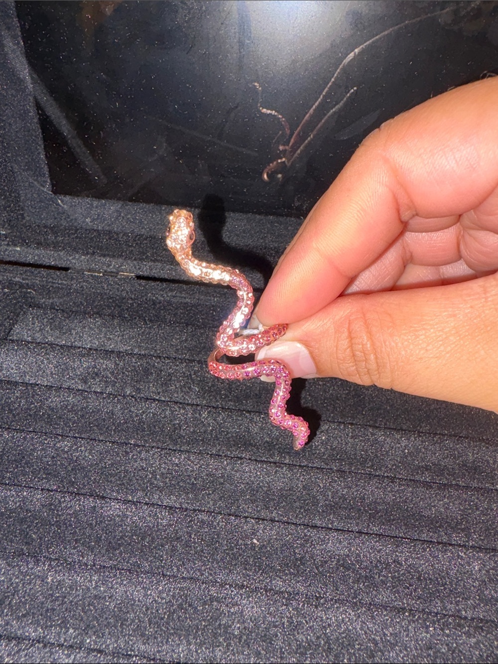Pink to Orange Ombre Rhinestone Snake Brooch